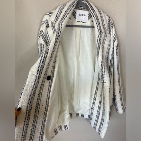 NWT Ba&Sh Fillie Alpaca Wool Grey White Pea Coat Blend Striped Size M - Picture 12 of 16